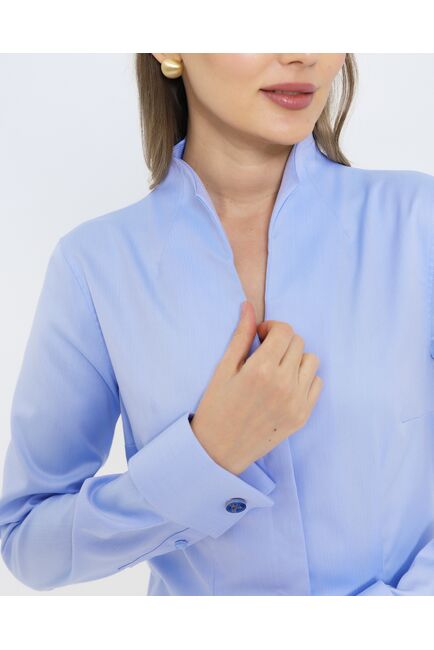 Женская рубашка из хлопка голубая стойка под запонки - 8973 от byME 