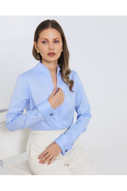 Женская рубашка из хлопка голубая стойка под запонки - 8973 от byME 