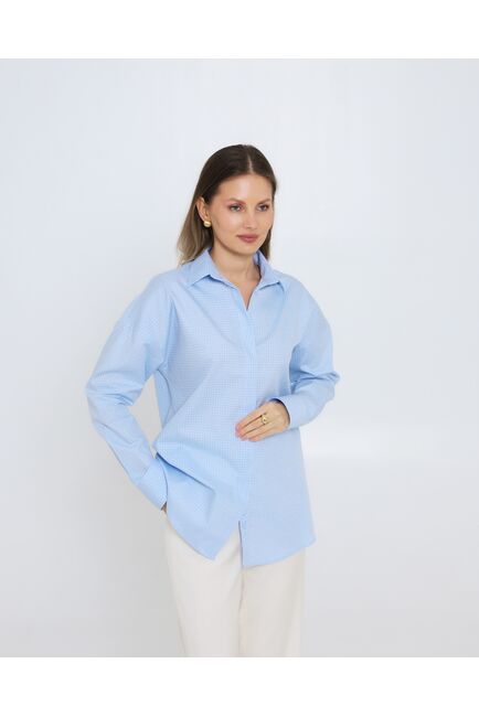 Женская рубашка из хлопка в клетку овесайз с универсальной манжетой 8980 от byME 