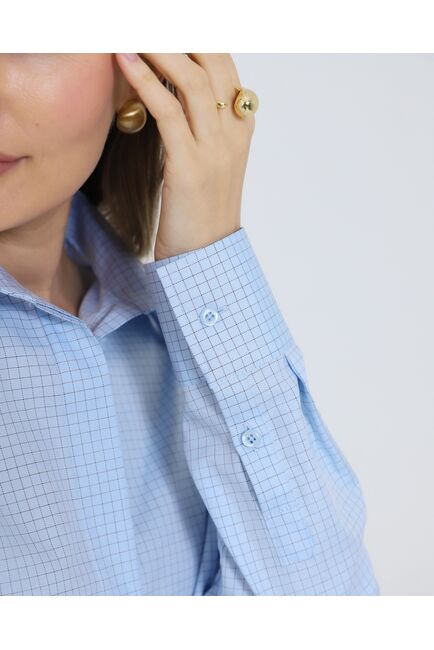 Женская рубашка из хлопка в клетку овесайз с универсальной манжетой 8980 от byME 