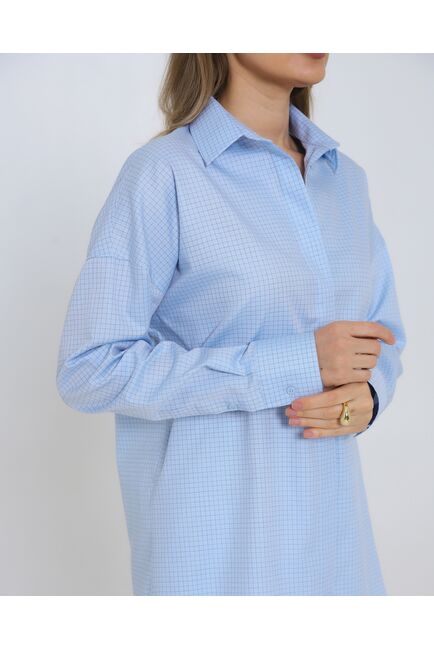 Женская рубашка из хлопка в клетку овесайз с универсальной манжетой 8980 от byME 