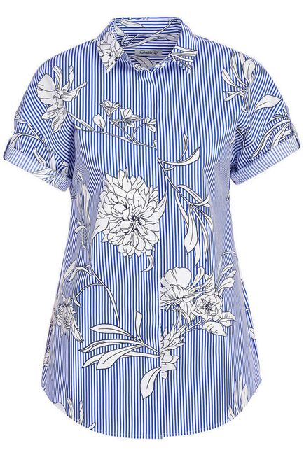 Женская рубашка оверсайз в полоску рисунок цветы удлиненная - 7279 от DoubleCuff 