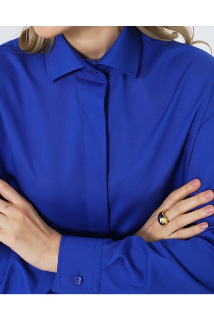 Женская рубашка синяя из бамбука под пуговицы 8971 от byME 