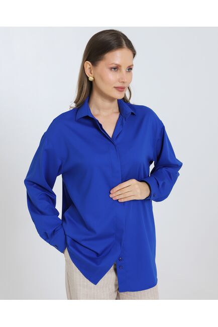 Женская рубашка синяя из бамбука под пуговицы 8971 от byME 