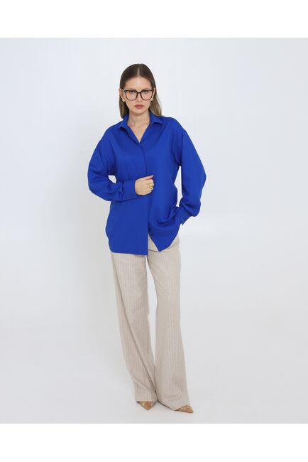 Женская рубашка синяя из бамбука под пуговицы 8971 от byME 