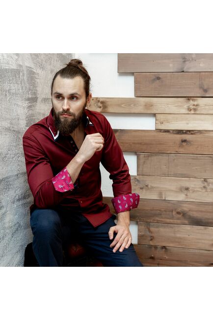 Мужская рубашка вишневого цвета с тройным воротником - 7120 от Tonelli 