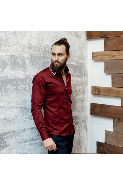 Мужская рубашка вишневого цвета с тройным воротником - 7120 от Tonelli 