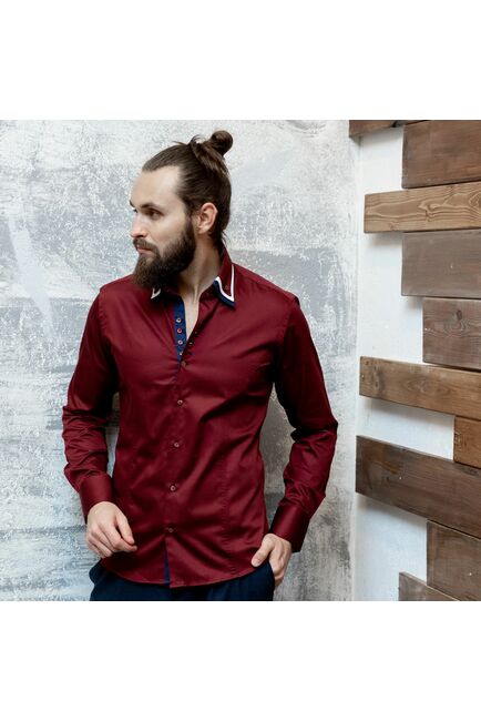 Мужская рубашка вишневого цвета с тройным воротником - 7120 от Tonelli 