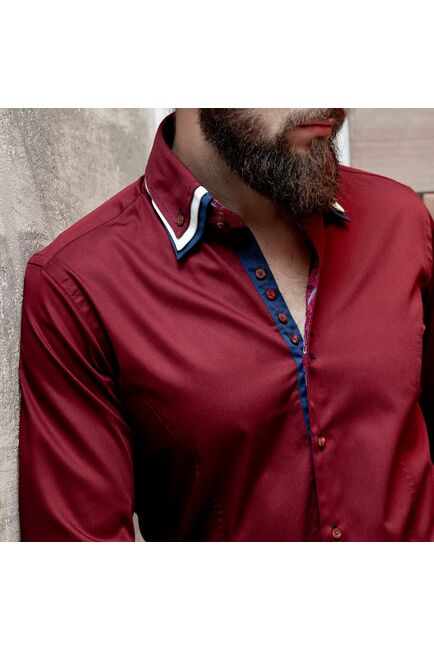 Мужская рубашка вишневого цвета с тройным воротником - 7120 от Tonelli 