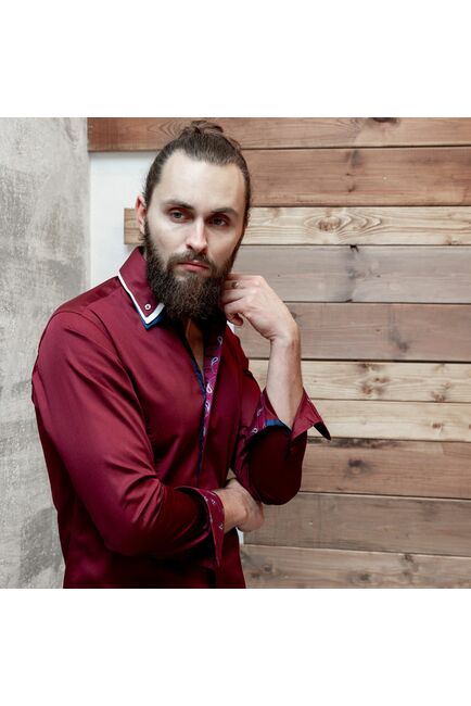 Мужская рубашка вишневого цвета с тройным воротником - 7120 от Tonelli 