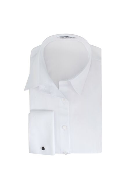 Женская рубашка под запонку белая с фактурой елочка  - 7301 от DoubleCuff 