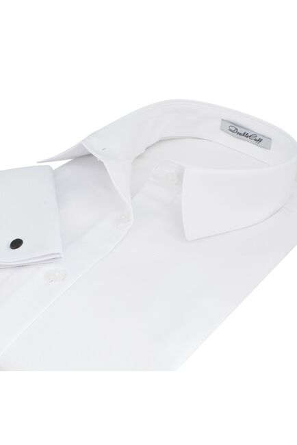 Женская рубашка под запонку белая с фактурой елочка  - 7301 от DoubleCuff 