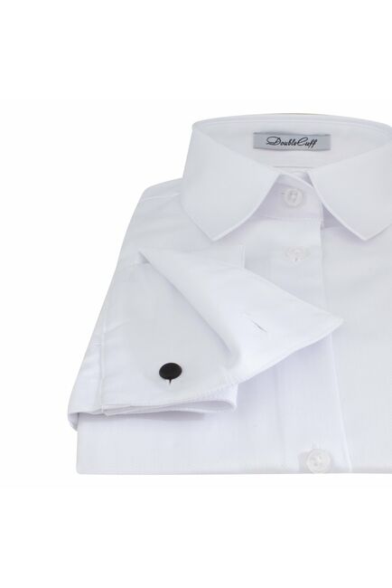Женская рубашка под запонку белая с фактурой елочка  - 7301 от DoubleCuff 