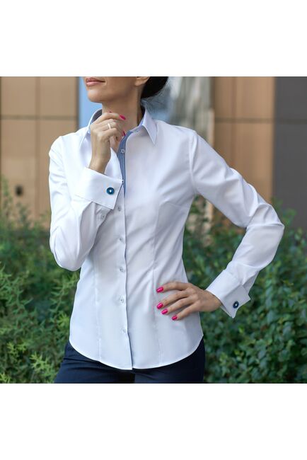 Женская рубашка под запонку белая Non-Iron - 7302 от DoubleCuff 