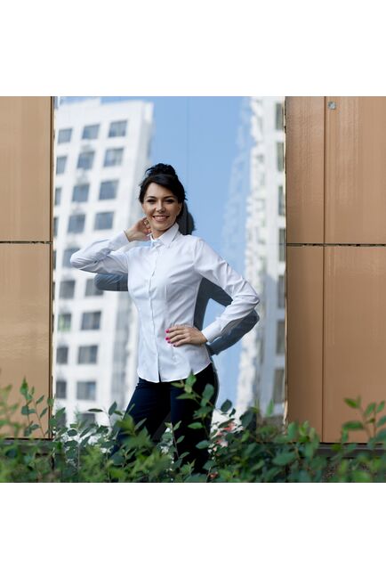 Женская рубашка под пуговицы белая из фактурной ткани twill  - 7311 от DoubleCuff 