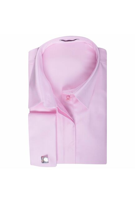 Женская рубашка из хлопка под запонку розовая- 7329 от byME 