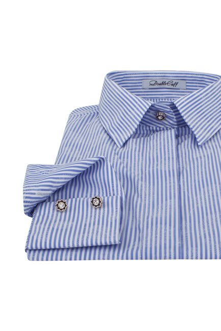Женская рубашка под пуговицы голубого цвета - 7352 от DoubleCuff 