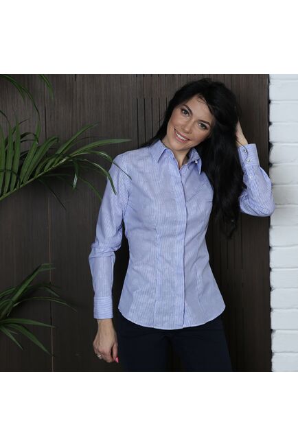Женская рубашка под пуговицы голубого цвета - 7352 от DoubleCuff 