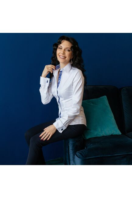 Женская рубашка под запонку белого цвета с яркой отделкой - 7373 от DoubleCuff 