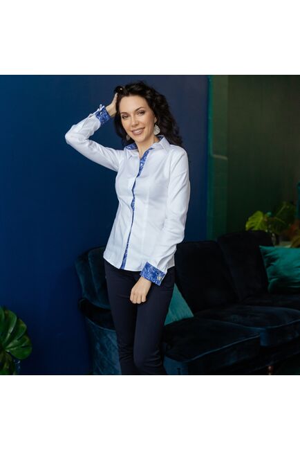 Женская рубашка под запонку белого цвета с яркой отделкой - 7373 от DoubleCuff 