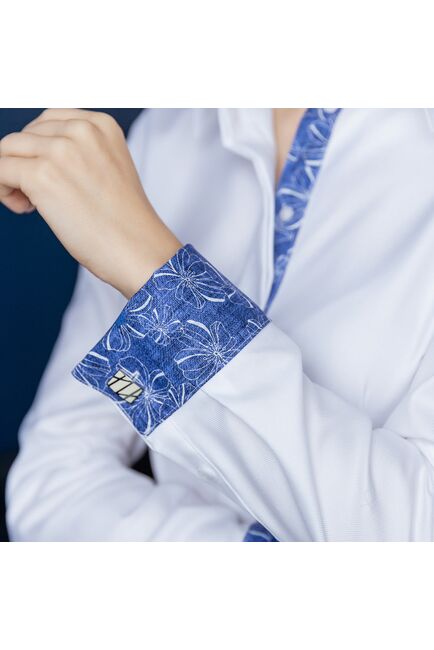 Женская рубашка под запонку белого цвета с яркой отделкой - 7373 от DoubleCuff 