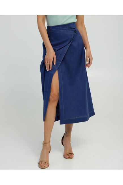 Юбка на запах из 100% льна синяя 035021 от LW 