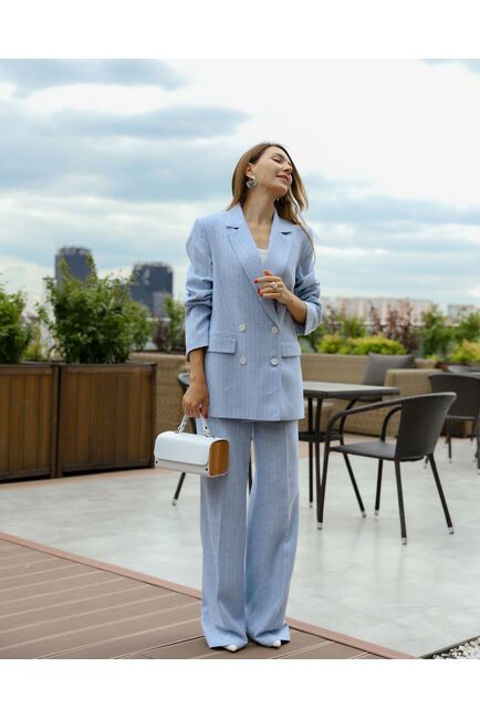 Жакет изо льна и вискозы  голубой в тонкую полоску-J1-1001 от byME 