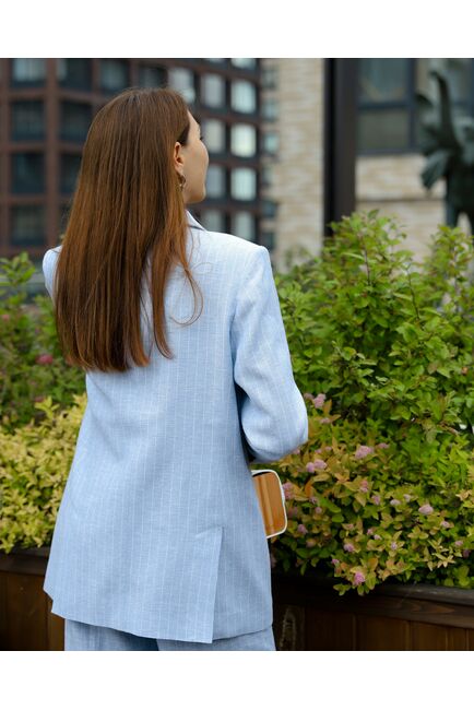 Жакет изо льна и вискозы  голубой в тонкую полоску-J1-1001 от byME 