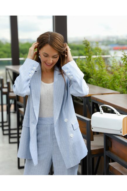 Жакет изо льна и вискозы  голубой в тонкую полоску-J1-1001 от byME 