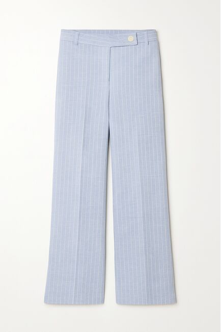 Брюки прямые голубые в тонкую полоску из льна и вискозы TR1-1001 от  