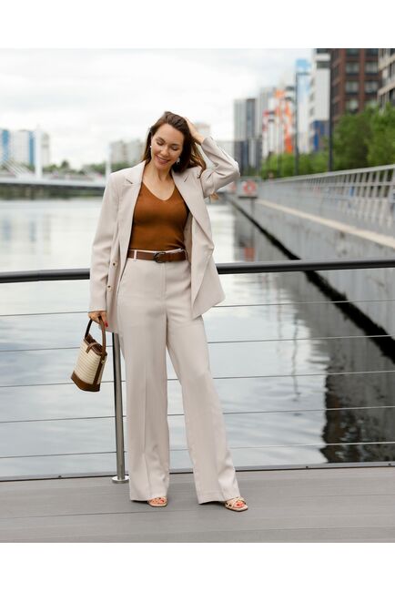 Брюки прямые бежевые из лиоцелла TR1-1002 от  