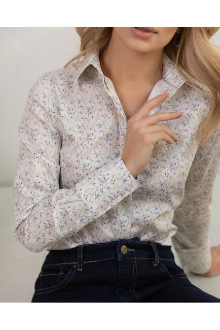 Женская рубашка с высоким манжетом принт мелкие полевые цветы - 8262 от ByME 