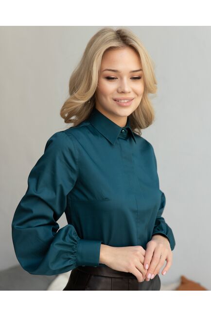 Женская рубашка с пышным рукавом бутылочная - 8246 от byME 