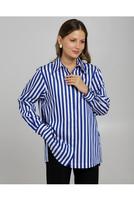 Рубашка в полоску сине-белую с пуговицами по бокам  8958 от byME 
