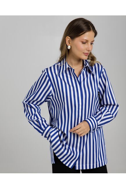 Рубашка в полоску сине-белую с пуговицами по бокам  8958 от byME 