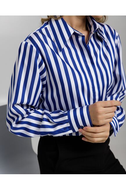 Рубашка в полоску сине-белую с пуговицами по бокам  8958 от byME 
