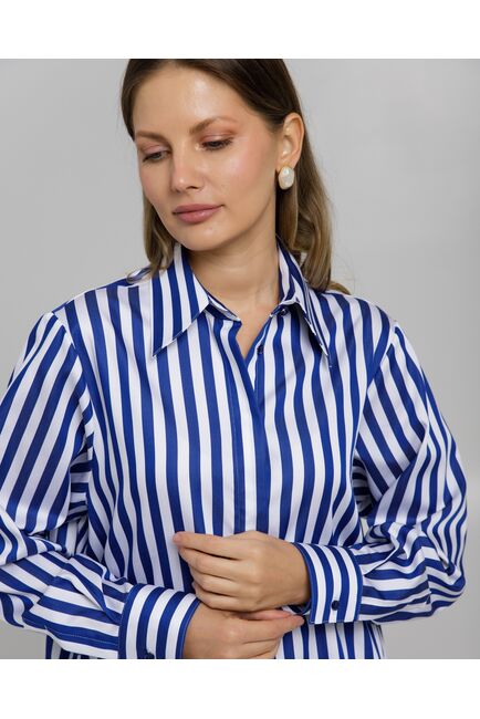 Рубашка в полоску сине-белую с пуговицами по бокам  8958 от byME 