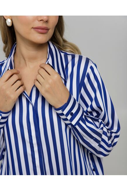 Рубашка в полоску сине-белую с пуговицами по бокам  8958 от byME 