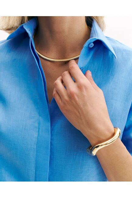 Женская рубашка  голубая изо льна с рукавом 3/4 8984 от byME 