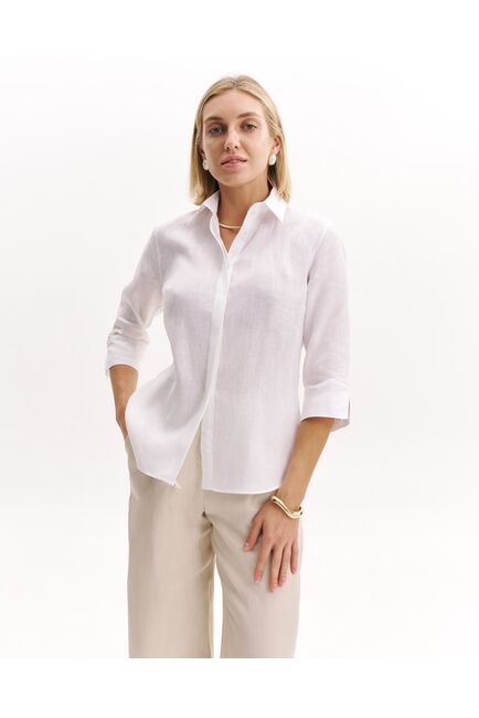 Женская рубашка цвета экрю изо льна с рукавом 3/4 8986 от byME 