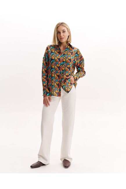 Женская рубашка из крапивы в оверсайз силуэте принт туканы-8991 от byME 