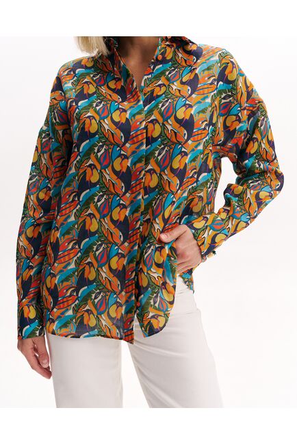 Женская рубашка из крапивы в оверсайз силуэте принт туканы-8991 от byME 