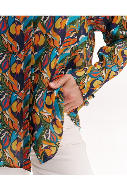 Женская рубашка из крапивы в оверсайз силуэте принт туканы-8991 от byME 