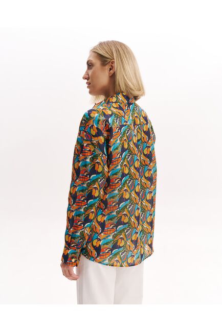 Женская рубашка из крапивы в оверсайз силуэте принт туканы-8991 от byME 