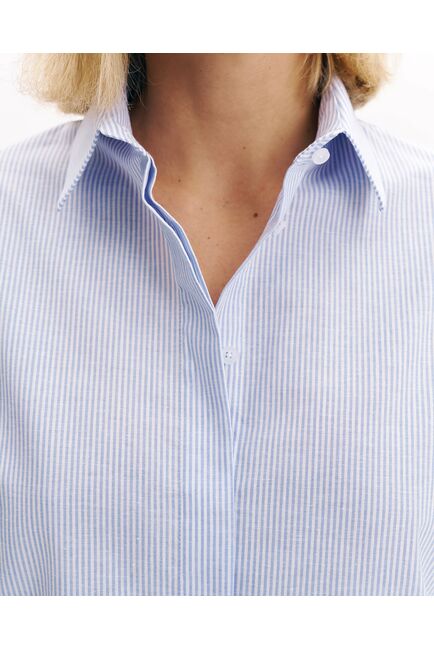 Женская рубашка из хлопка голубая в полоску в оверсайз силуэте  -8993 от byME 