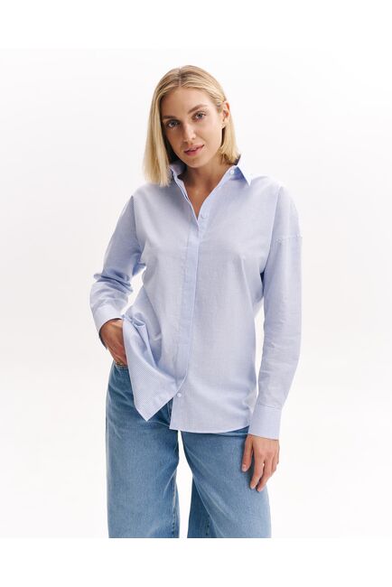 Женская рубашка из хлопка голубая в полоску в оверсайз силуэте  -8993 от byME 