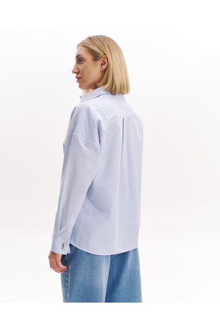 Женская рубашка из хлопка голубая в полоску в оверсайз силуэте  -8993 от byME 