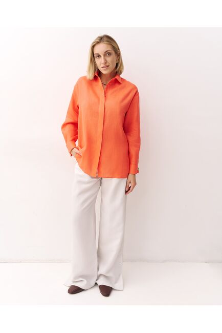 Женская рубашка изо льна в оранжевом цвете-8994 от byME 