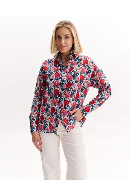 Женская рубашка  из крапивы в оверсайз силуэте принт гранаты  8988 от byME 