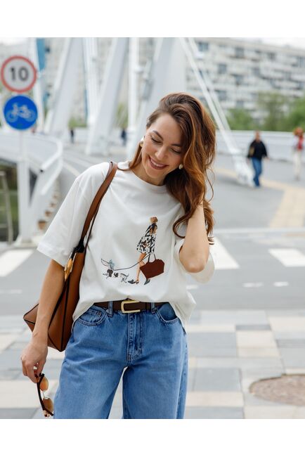 Женская футболка экрю из хлопка-32254 от  